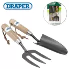 Draper 83776 Carbon Steel Heavy Duty Hand Fork and Trowel Set with Ash Handles 2 Piece