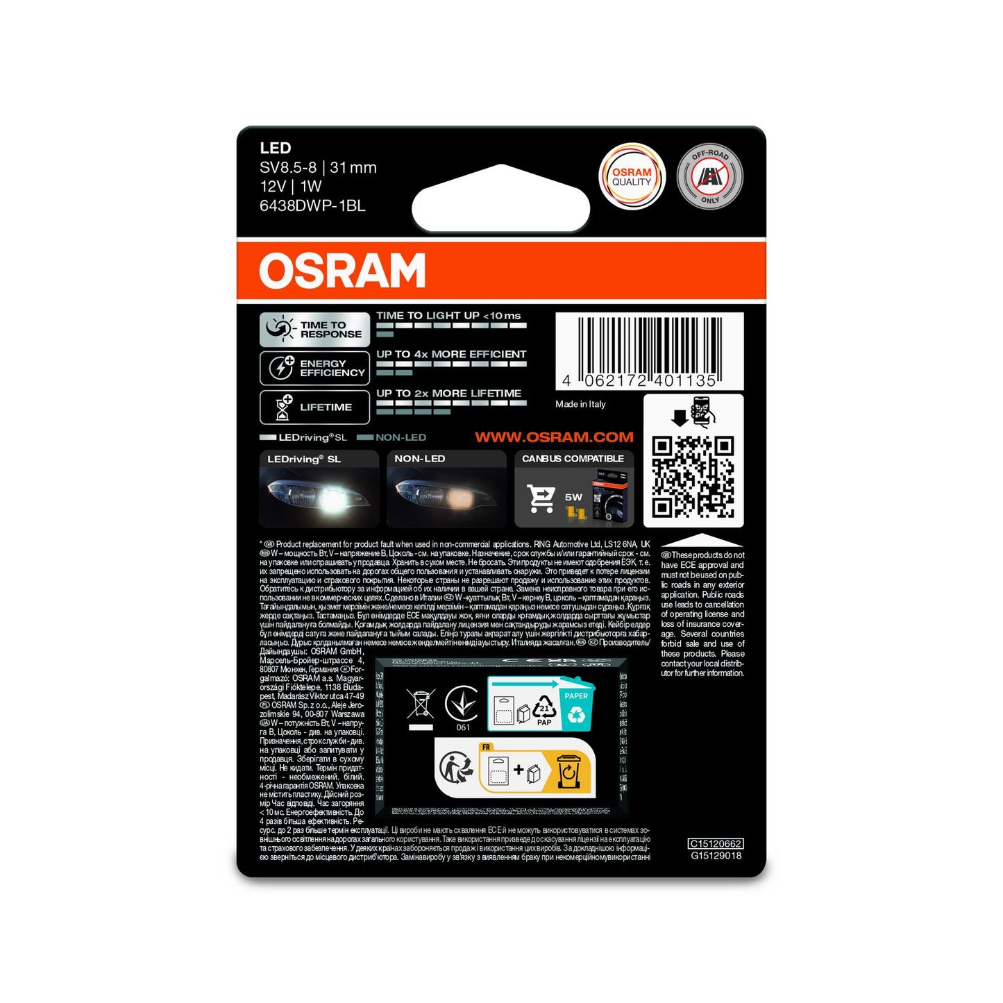 Osram LEDriving SL LED C5W 31mm Cool White (Single)
