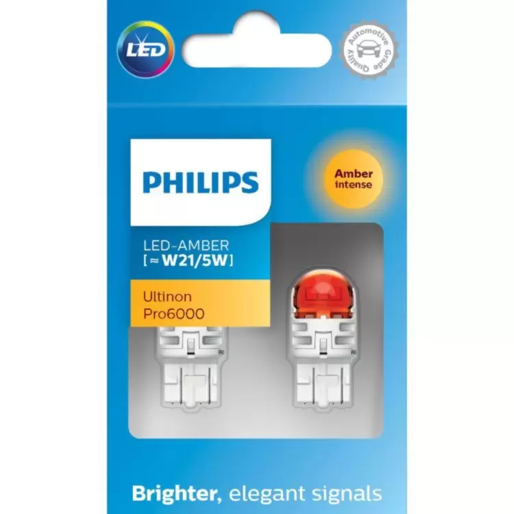 Philips Ultinon Pro6000 Amber LED W21/5W Car Bulbs