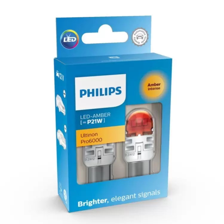 2x P21W LED Ultinon Pro6000 Rouge - Philips - 11498RU60X2 - BA15S 1156 -  France-Xenon