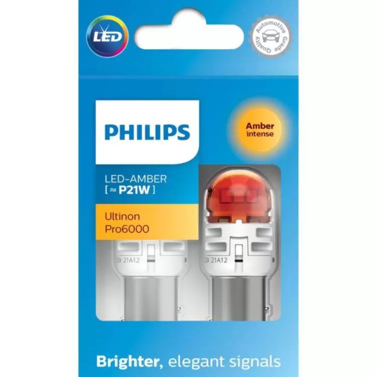 Philips Ultinon Pro6000 Amber LED P21W Car Bulbs