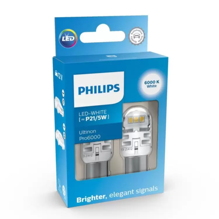 Philips Ultinon Pro6000 Amber LED P21/5W Car Bulbs