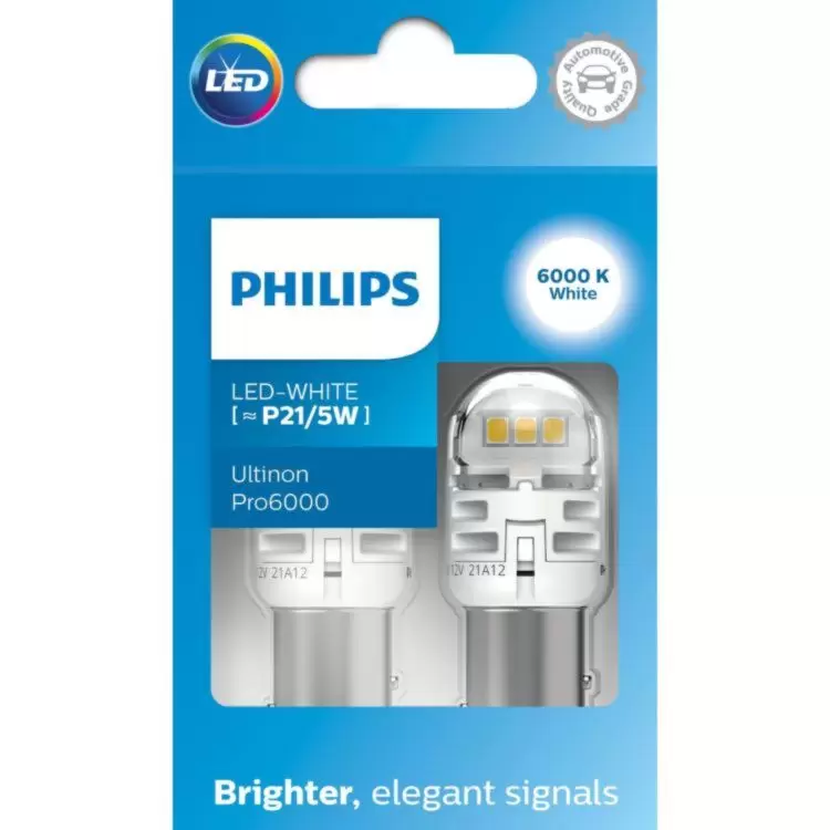 Philips Ultinon Pro6000 Amber LED P21/5W Car Bulbs