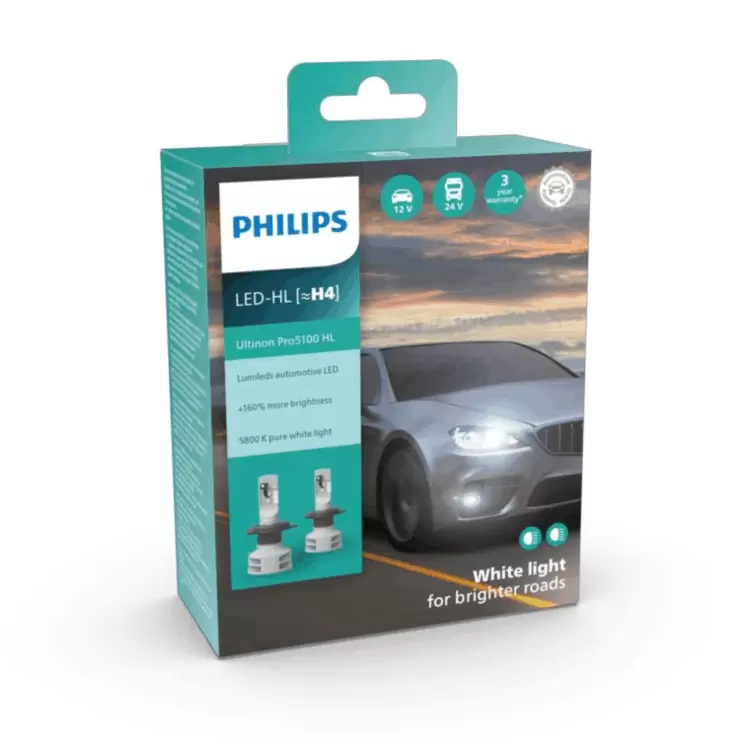 PHILIPS H4 (P43) Ultinon Essential LED Lamp 6000K Luxeon (Pure White, 2  Pieces) : : Car & Motorbike