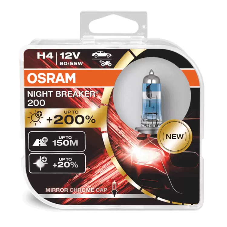 OSRAM NIGHT BREAKER 200 9003 (HB2/H4), Twin Headlight Bulbs