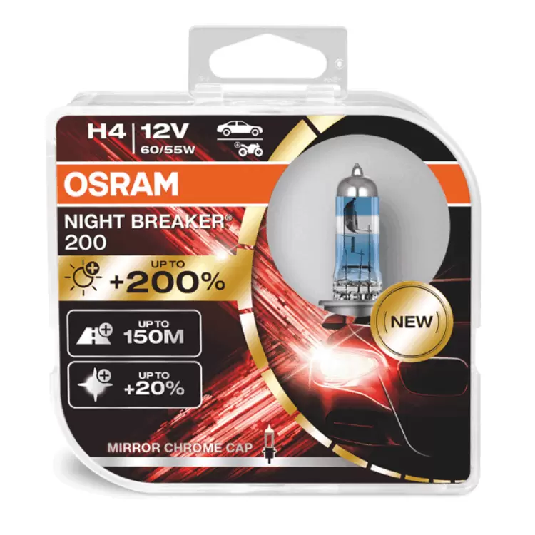 OSRAM NIGHT BREAKER 200 H4, Twin Headlight Bulbs