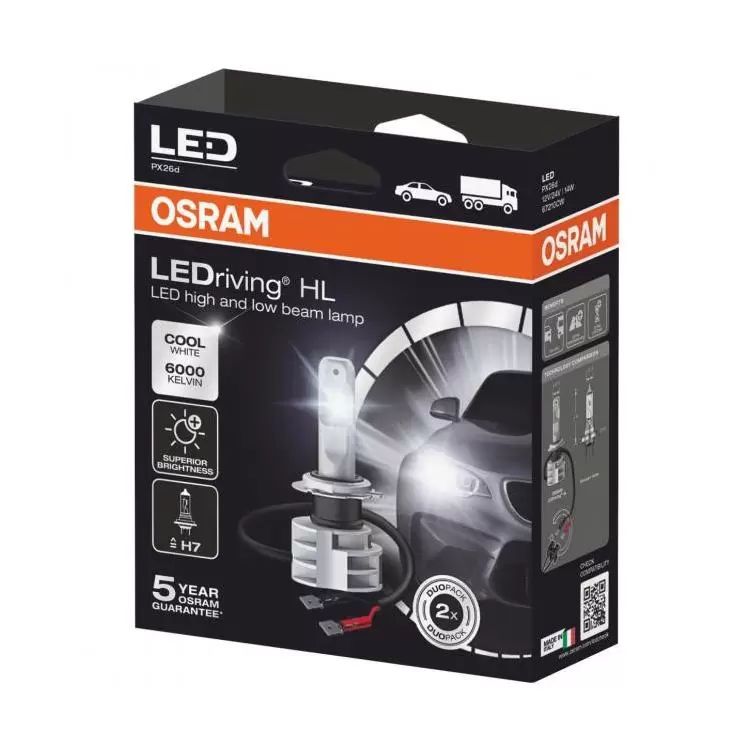 OSRAM H7 LED Bulbs 12V/24V PX26D LEDriving HL Gen2 Cool White 6000K (2  lamps) 67210CW : Automotive 