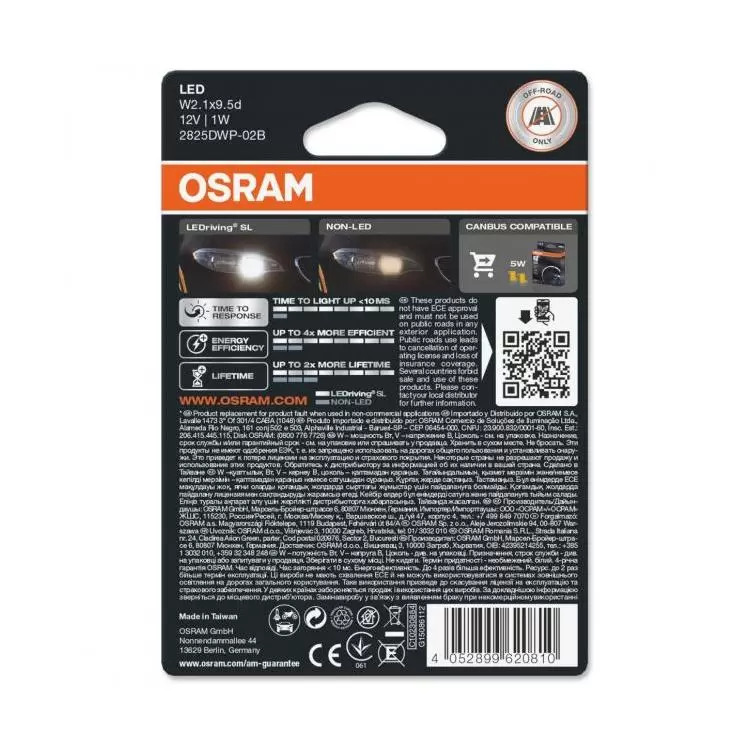 OSRAM LEDriving SL LED W5W 6000K Cool White, Twin Car Sidelight Bulbs