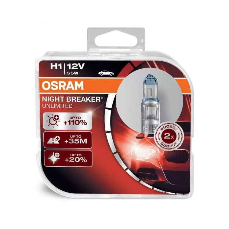 OSRAM Night Breaker Unlimited H1 Bulbs Twin PowerBulbs UK