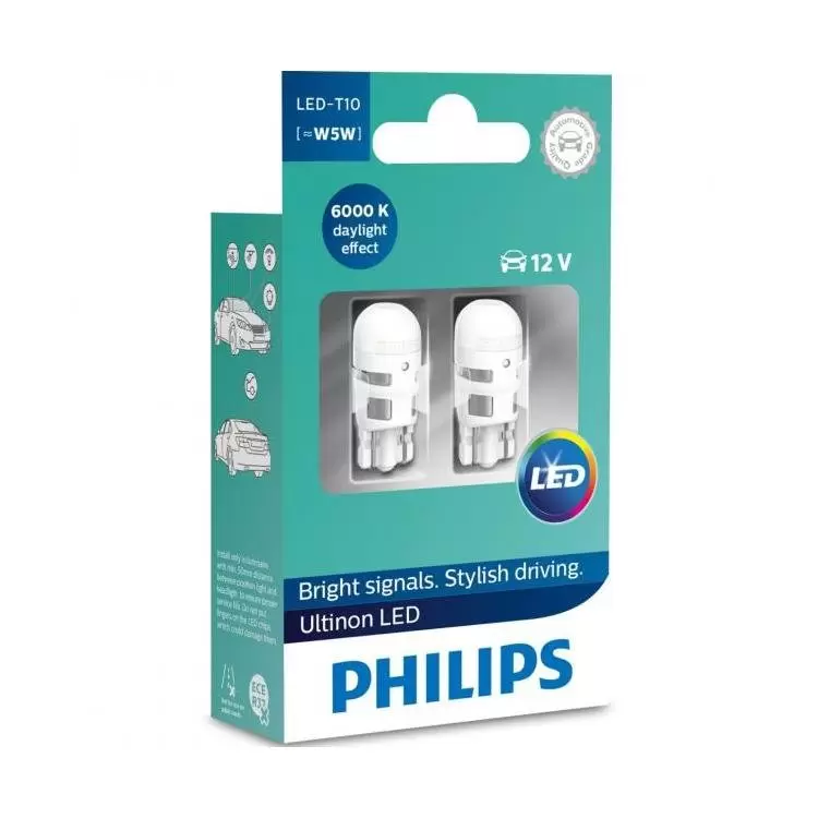 Philips Ultinon LED W5W 501 6000K Car Bulb (Twin)