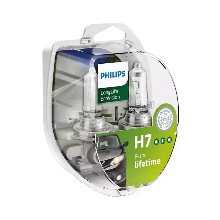 Pair Philips Longlife EcoVision Headlight Bulbs H1 H4 H7 Two Bulbs